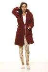Kadın Bordo Cepli Peluş Kışlık Sabahlık 2C-2051B