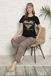 Kadın Leopar Desen Kısa Kol Pijama Takımı 3E-2543