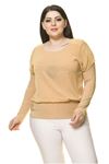 Kadın Büyük Beden Sarı Taş İşlemeli Bluz A7-3031-1