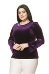 Kadın Büyük Beden Mor Taş  İşlemeli Kadife  Bluz A7-3020