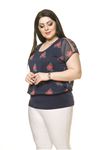 Kadın Büyük Beden Lacivert Şifon Bluz  A4-3011