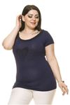 Kadın Büyük Beden Lacivert İncili Taş İşlemeli Body 17E-70013-2