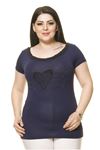 Kadın Büyük Beden Lacivert İncili Taş İşlemeli Body 17E-70013-2