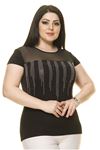 Kadın Büyük Beden Siyah Taş İşlemeli Tül Detaylı Body 17D-70011