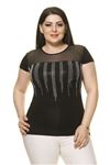 Kadın Büyük Beden Siyah Taş İşlemeli Tül Detaylı Body 17D-70011