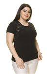 Kadın Büyük Beden Siyah  Fermuarlı Dantelli Bluz 16D-70005
