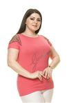 Kadın Büyük Beden Pembe Taşlı Bluz 16D-70016