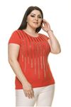 Kadın Büyük Beden KırmızıTaş İşlemeli Bluz 17E-70014-1