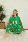 Kadın Desenli Yeşil Polar Pijama Takımı 14F-20022-1