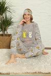 Kadın Desenli Kışlık Gri Polar Pijama Takımı 14F-20022
