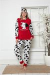 Kadın Desenli Kırmızı Kışlık Polar Pijama Takımı 14F-20003-1