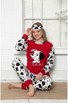 Kadın Desenli Kırmızı Kışlık Polar Pijama Takımı 14F-20003-1