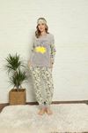 Kadın Desenli Kışlık Gri Polar Pijama Takımı 13E-20020