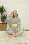 Kadın Desenli Kışlık Gri Polar Pijama Takımı 13E-20020