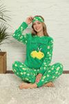 Kadın Desenli Kışlık Yeşil Polar Pijama Takımı 13E-20020-1
