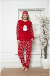 Kadın Yeniyıl Desenli Kırmızı Kışlık Polar Pijama Takımı 9F-20002