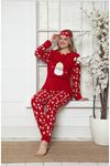 Kadın Yeniyıl Desenli Kırmızı Kışlık Polar Pijama Takımı 9F-20002