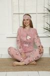 Kadın Flamingo Desenli Pembe Kışlık Polar Pijama Takımı 11F-2000