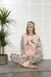 Kadın Somon Desenli Kışlık Polar Pijama Takımı 11F-20008