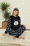 Kadın Puantiyeli Desenli Lacivert Kışlık Polar Pijama Takımı 12F-20036