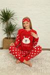 Kadın Puantiyeli Desenli Kırmızı Kışlık Polar Pijama Takımı 11F-20036-1