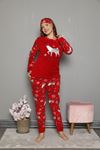 Kadın Desenli Kırmızı Kışlık Polar Pijama Takımı 11F-20047