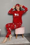 Kadın Desenli Kırmızı Kışlık Polar Pijama Takımı 11F-20047