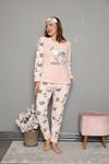 Kadın Desenli Somon Pembe Kışlık Polar Pijama Takımı 11F-20047-1