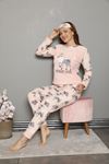 Kadın Desenli Somon Pembe Kışlık Polar Pijama Takımı 11F-20047-1
