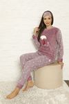 Kadın Mor Desenli Kışlık Polar Pijama Takımı 13C-20041