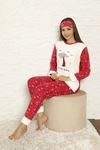 Kadın Ekru Pembe Desenli Kışlık Polar Pijama Takımı 12F-20041-1