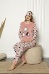 Kadın Pembe Desenli Kışlık Polar Pijama Takımı 14F-20049
