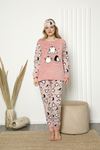 Kadın Pembe Desenli Kışlık Polar Pijama Takımı 14F-20049