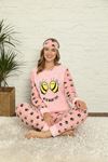 Kadın Pembe Desenli Kışlık Polar Pijama Takımı 13D-20021