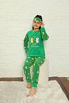Kız Çocuk Yeşil Desenli Kışlık Polar Pijama Takımı 12F-20025-1