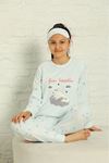 Kız Çocuk Açık Mavi Desenli Kışlık Polar Pijama Takımı 12F-20039-1