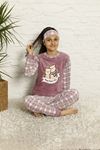 Kız Çocuk Mor Desenli Kışlık Polar Pijama Takımı 13F-20046