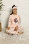 Kız Çocuk Somon Pembe Desenli Kışlık Polar Pijama Takımı 13F-20046-1