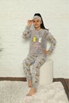 Kız Çocuk Gri Desenli Kışlık Polar Pijama Takımı 12F-20025