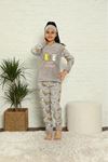 Kız Çocuk Gri Desenli Kışlık Polar Pijama Takımı 12F-20025