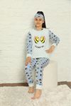 Kız Çocuk Mavi Desenli Kışlık Polar Pijama Takımı 12F-20026-1