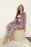 Kadın Desenli Kışlık Polar Pijama Takımı 6F-20043