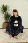 Kadın Lacivert Desenli Kışlık Polar Pijama Takımı 6E-20035