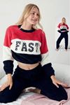 Kadın Lacivert Kışlık Crop Tam Peluş Takım 12K-1042L