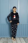 Kız Çocuk Lacivert Desenli Kışlık Polar Pijama Takımı 5F-20087