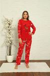 Kadın Desenli Kışlık Polar Pijama Takımı 1F-1852-2