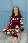 Çocuk Bordo Desenli Kışlık Polar Pijama Takımı 6K-20112B