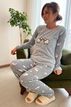Kadın Mint Desenli Kışlık Polar Peluş Pijama Takımı 18D-1907