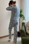 Kadın Mint Desenli Kışlık Polar Peluş Pijama Takımı 18D-1907