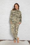 Kadın Haki Kamuflaj Desenli Kışlık Polar Pijama Takım 10K-3014S